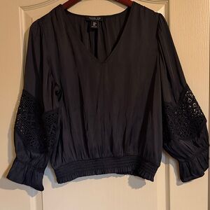 NEW Midnight black Crochet Sleeve Blouse